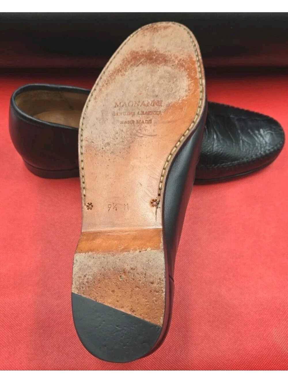 Magnanni Penny Loafers Mens 9 1/2 M Black Leather Slip On Dress Shoes Made Spain